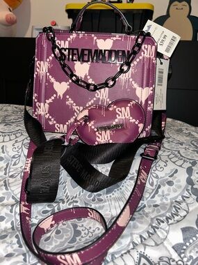 Steve Madden Purple & Light Pink Heart Print Crossbody Bag
